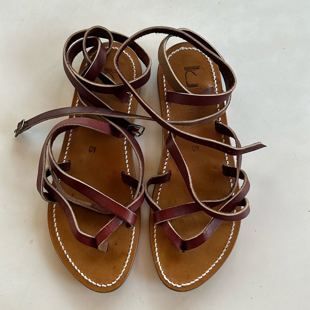 K. Jacques J.Crew Zenobie Sandals Size 40 Deep Garnet /Burgundy Ancient Greek